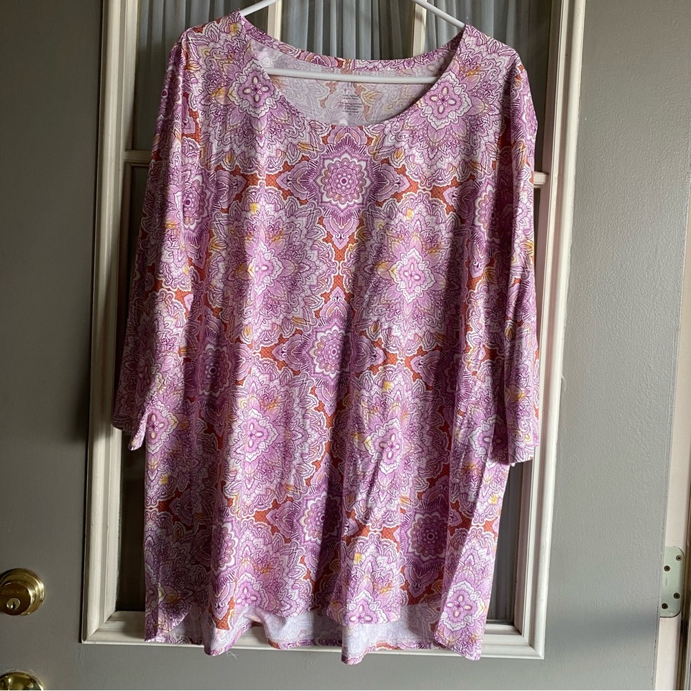 J. Jill Pink and Orange Boho Floreal Patterned Scoop Neck Tunic